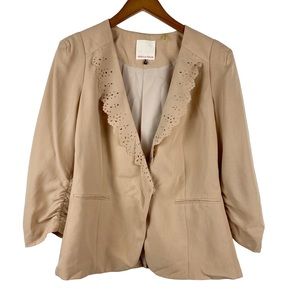 Rebecca Taylor Laser Cut Scalloped Blazer Jacket in Nude